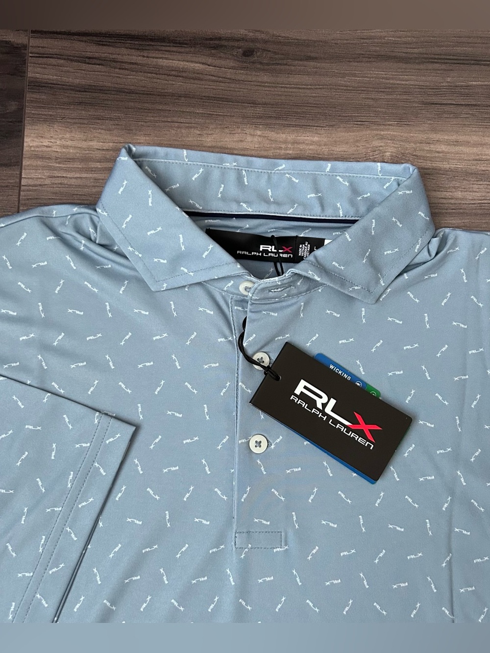 RLX Ralph Lauren Performance Golf Polo Shirt Mens Large SS Logo AOP Blue $115